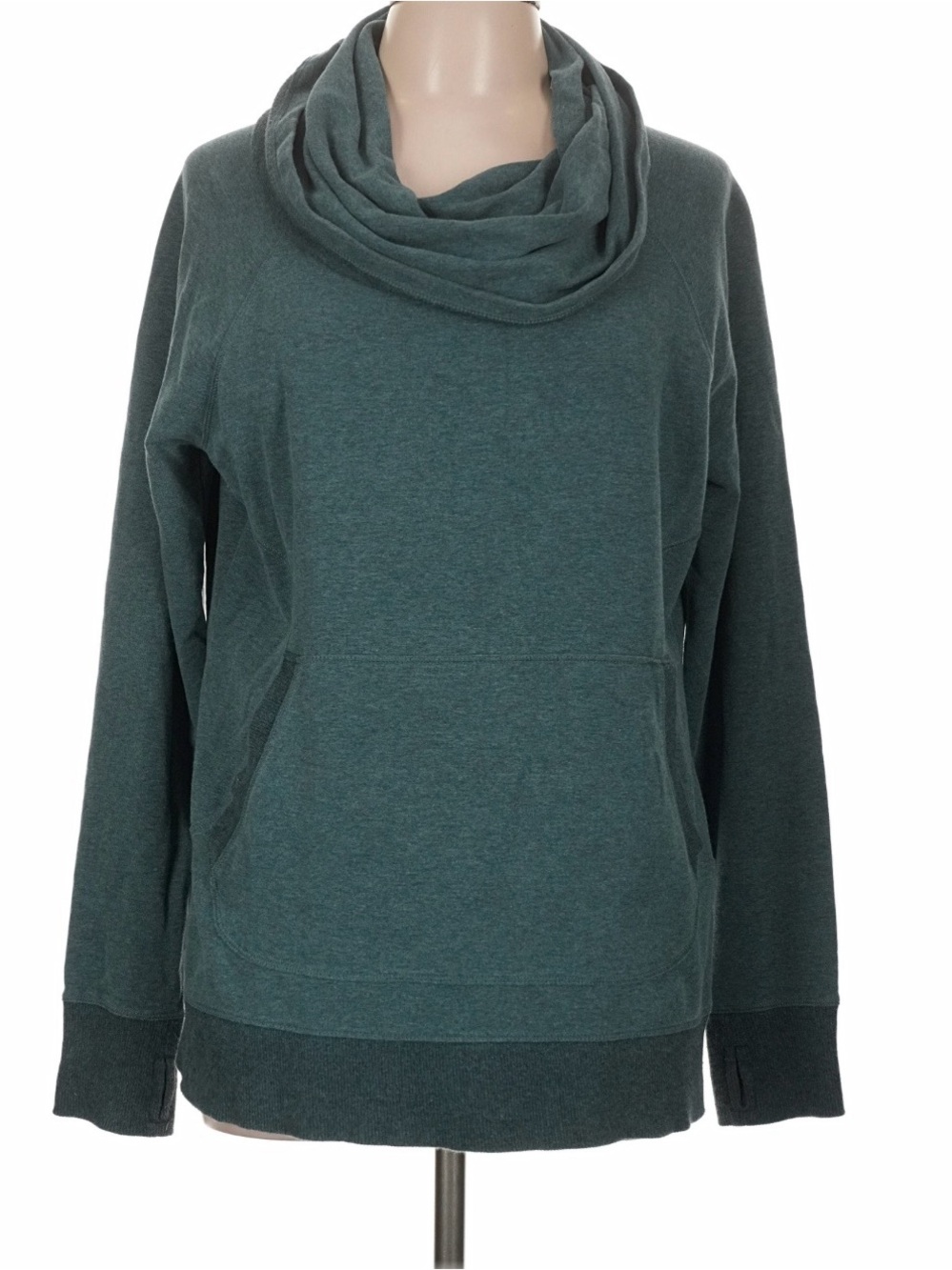 L.L. Bean Women's Teal Cowl Neck Pullover Sweatshirt with Kangaroo Pocket(XS)